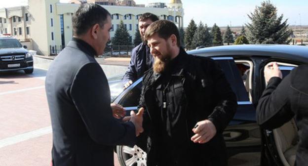 Yunus-Bek Evkurov and Ramzan Kadyrov (right) during meeting in Magas, February 21, 2016. Press service of the government of Ingushetia.