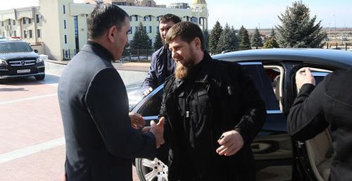 Yunus-Bek Evkurov and Ramzan Kadyrov (right) during meeting in Magas, February 21, 2016. Press service of the government of Ingushetia.