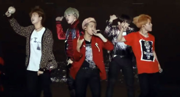 The BTS Korean pop band performing at the Seoul Olympic Stadium. Photo: screenshot of the video by the user babalu funny video https://www.youtube.com/watch?time_continue=6700&amp;v=6vmgVvjJRj0