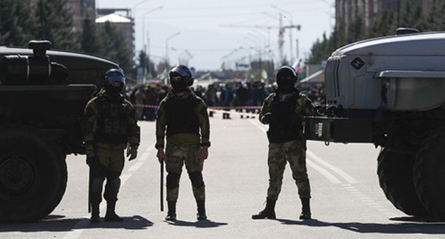 Police officers at a protest action in Magas. October 7, 2018. Photo: REUTERS/Maxim Shemetov