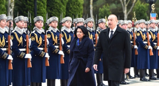 Salome Zurabishvili and Ilham Aliev during the visit of the Georgian President to Azerbaijan, February 27, 2019. Photo: press service of the President of Azerbaijan:  https://ru.president.az/articles/32063