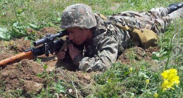 Serviceman at firing position. Photo: press service of the Ministry of Defence of Armenia, http://www.mil.am/ru/news/6276