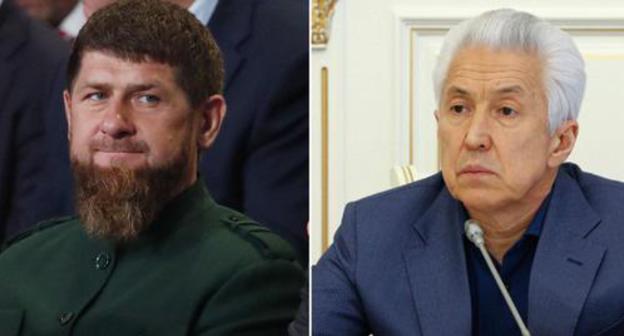 Ramzan Kadyrov (on the left) and Vladimir Vasiliev. Collage by the "Caucasian Knot". Photo: REUTERS/Maxim Shemetov, screenshot of the video by RIA Novosti Dagestan https://www.youtube.com/watch?v=g6P9V0-3pNY