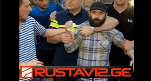 Screenshot of the video of the detention of a gay parade opponent in Tbilisi. June 14, 2019. Screenshot of the video by Rustavi 2 http://www.rustavi2.ge/en/news/135982