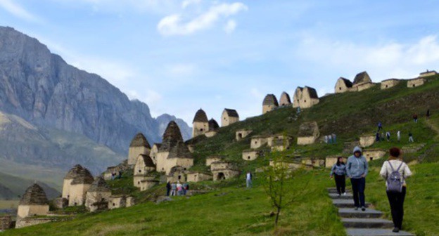 Necropolis near the village of Dargavs, called "City of the dead". Screenshot of the video https://www.youtube.com/watch?v=k6p8Tst2vM0