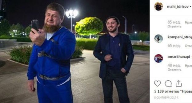 Ramzan Kadyrov (on the left) and Makhi Idrisov. Screenshot of the post on Idrisov's Instagram https://www.instagram.com/p/BYq_dlVBQIU/