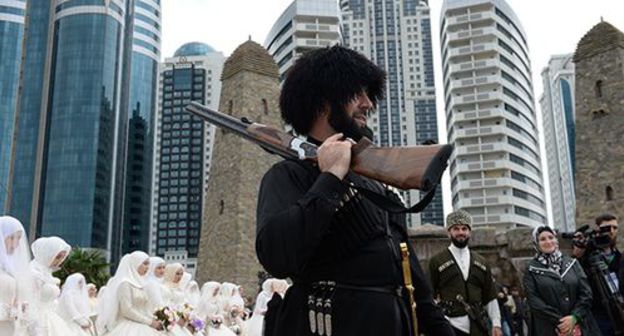 A man in Chechen traditional dress at the wedding ceremony. Grozny, October 2018. Photo: REUTERS/Said Tsarnayev