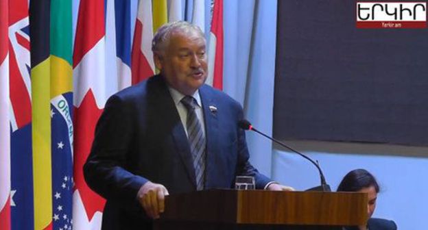 Konstantin Zatulin's speech at the forum in Stepanakert. Photo: screenshot of the video https://www.youtube.com/watch?v=5pYVDTSyC58