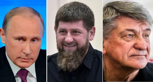 Vladimir Putin, Ramzan Kadyrov, Alexander Sokurov. Photo: kremlin.ru, screenshot of the video by KAVPOLIT https://www.youtube.com/watch?v=p6dEhS984XU/ Collage by the "Caucasian Knot"