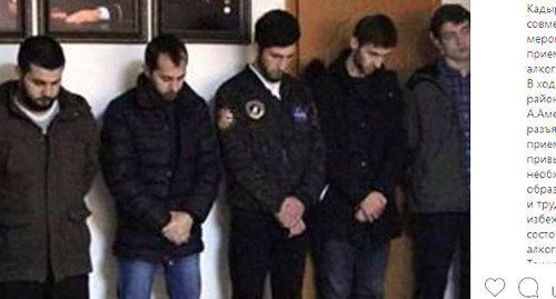 Residents of the Urus-Martan District of Chechnya detained for using alcohol and psychotropic substances беседы". Screenshot of the Instagram post by "ChP Chechnya", https://www.instagram.com/p/B6C73yWFMSd/