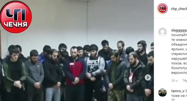 A "preventive conversation" with residents of Chechnya. Screenshot of the video posted in the "Chp_chechenya" group on Instagram https://www.instagram.com/p/B7qe2qLlMuq/