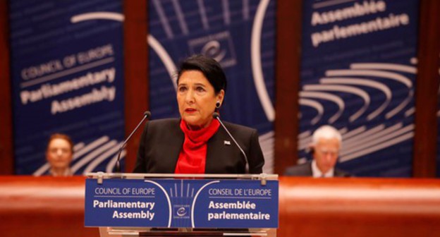 Salome Zurabishvili speaks at a session of the Parliamentary Assembly of the Council of Europe, January 28, 2020. Photo: website of the President of Georgia