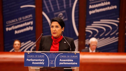 Salome Zurabishvili speaks at a session of the Parliamentary Assembly of the Council of Europe, January 28, 2020. Photo: website of the President of Georgia