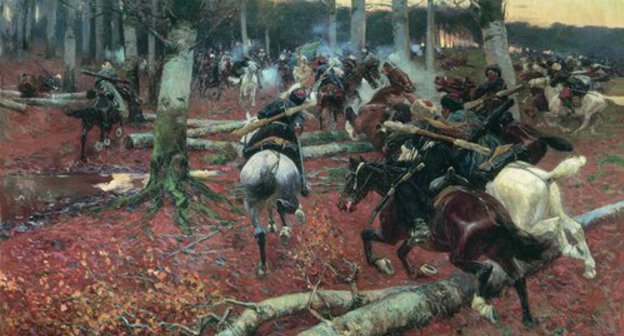 Сaucasian (cavalry) reconnaissance. France Roubaud. https://ru.wikipedia.org/wiki/Кавказская_война#/media/Файл:Roubaud._Scene_from_Caucasian_war.jpg