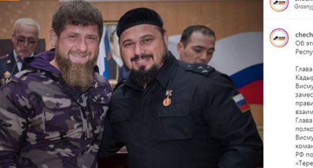 Ramzan Kadyrov and Abuzayd Vismuradov. Screenshot of the Instagram post by 'Chechnya segodnya' group. https://www.instagram.com/p/B8yxSW8ofUe/