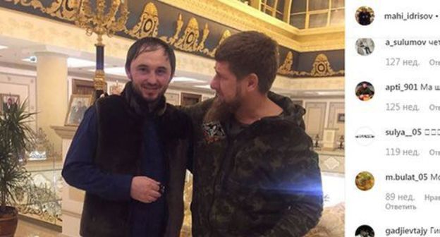 Makhi Idrisov (left) and Ramzan Kadyrov. Screenshot of the Instagram post: https://www.instagram.com/mahi_idrisov/?hl=ru