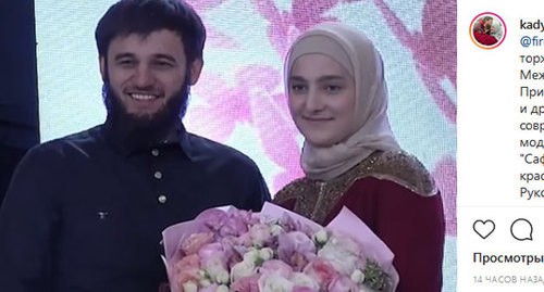 Ibragim Zakriev, the head of the administration of the head and government of Chechnya, and Aishat Kadyrova. Screenshot of the post on Instagram kadyrov._95 https://www.instagram.com/p/B9cic2HoOCL/