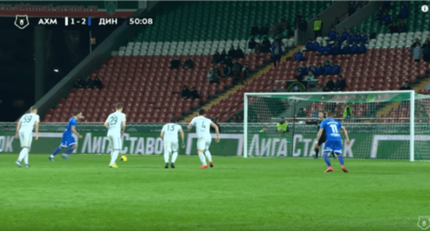 Screenshot of the video of the match between the Akhmat" and "Dynamo" on March 13, 2020 in Grozny https://www.youtube.com/watch?v=6aqEPCtYaZI