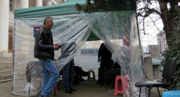 A tent of the protest movement of the Revolutionary Party, Stepanakert, Nagorno-Karabakh, April 1, 2020.