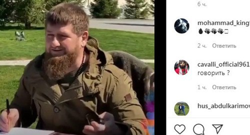 Ramzan Kadyrov during the emergency operations meeting. Screenshot of the video https://www.instagram.com/p/B-wo9pLFub3/