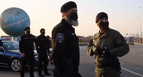 Law enforcers in Chechnya. Screenshot of the video at the Telegram Videos channel https://www.youtube.com/watch?v=qy0BMTNv3c0