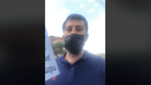 Ruben Melikyan, initiator of the protest action at the Armenian Parliament, June 12, 2020. Screenshot: https://www.facebook.com/rubenmelikian/videos/10222839819648210/