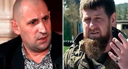 Mamikhan Umarov (left), Ramzan Kadyrov. Screenshot from videos posted by 'Svobodny' Channel: https://www.youtube.com/watch?v=um5yvcA3SgI, and by ChGTRK 'Grozny': https://www.youtube.com/watch?v=vz5uSD2Z_2Y&feature=emb_logo