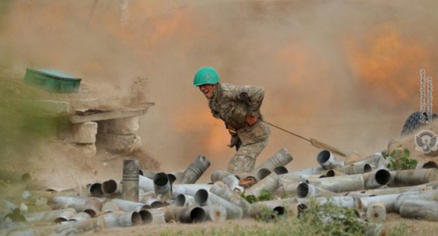 Soldier of the Armenian Army in the Karabakh conflict zone. Photo: press service of the Ministry of Defence of Armenia, https://mil.am/ru/news/8436