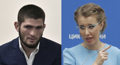 Khabib Nurmagomedov  and Ksenia Sobchak. Collage by the Caucasian Knot. Photo: REUTERS/Maxim Shemeto,  Sputnik/Alexei Nikolsky/Kremlin via REUTERS