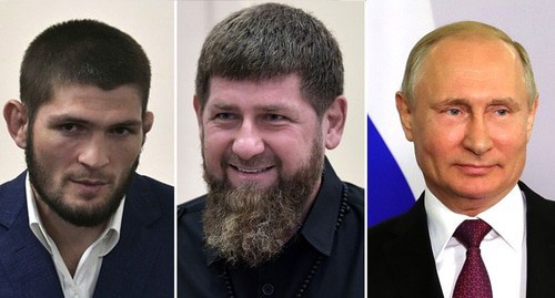 Khabib Nurmagomedov, Ramzan Kadyrov, Vladimir Putin. Photo: REUTERS/Maxim Shemetov; press service of the Russian President kremlin.ru