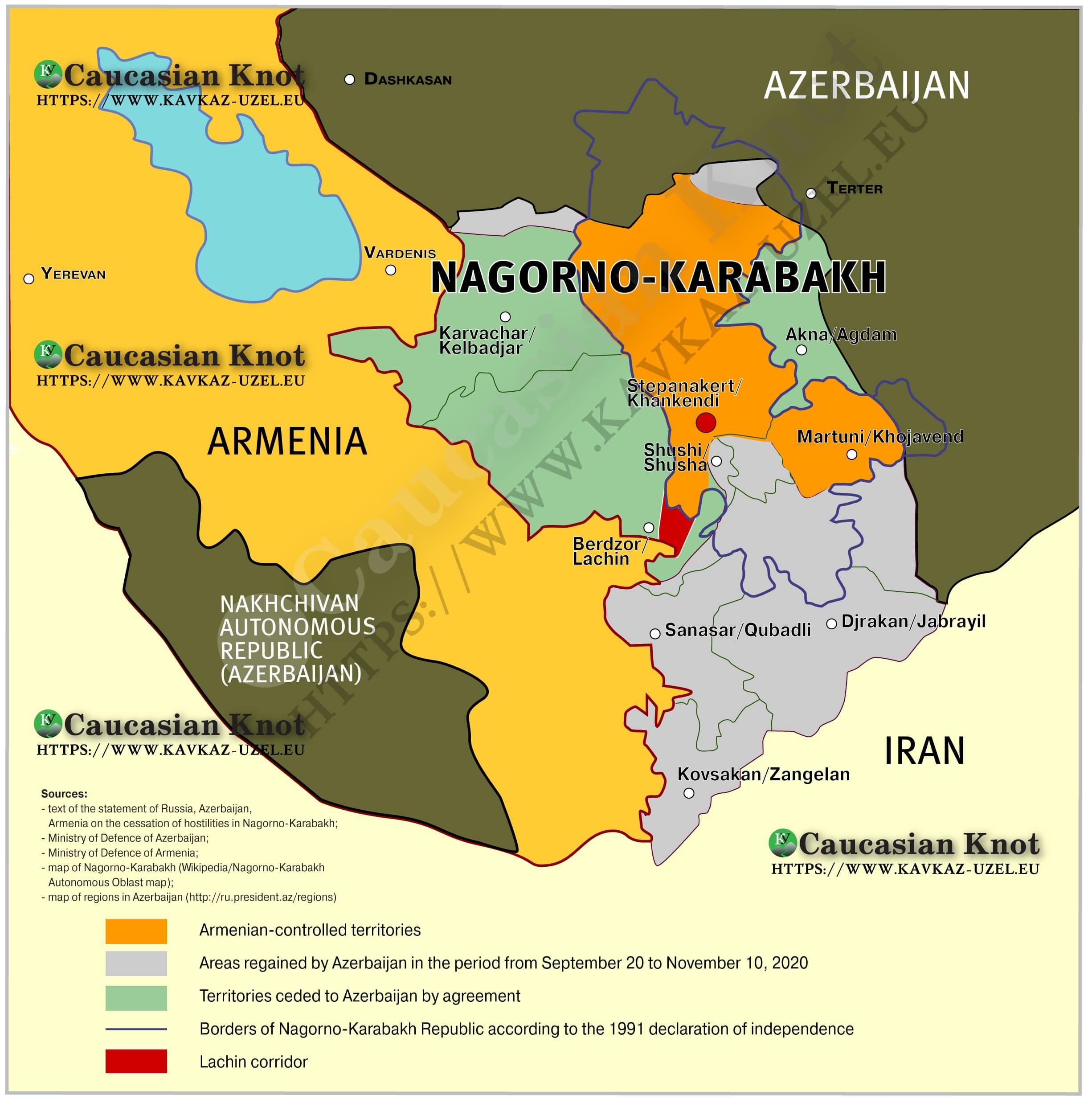 Map drawn by the Caucasian Knot based on the agreements between Armenia, Azerbaijan and Russia