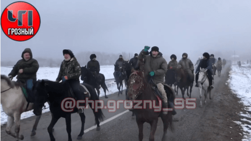 An equestrian march to the grave of Abdullakh Anzorov. Screenshot: https://www.instagram.com/p/CJAHGJpnRra/