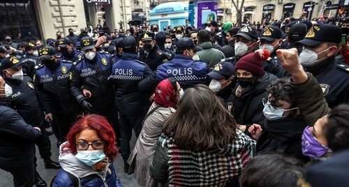 The police have dispersed a rally of feminists in Baku on March 8, 2021. Photo by Aziz Karimov for the "Caucasian Knot"