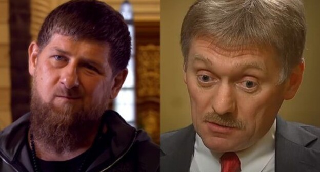 Ramzan Kadyrov (left) and Dmitry Peskov. Collage made from screenshot: https://youtu.be/jp65fNM4Mj8 и https://youtu.be/DgwB_qr3eio