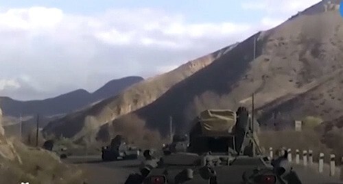 Russian peacekeepers in Nagorno-Karabakh. Screenshot of Ctnews footage 