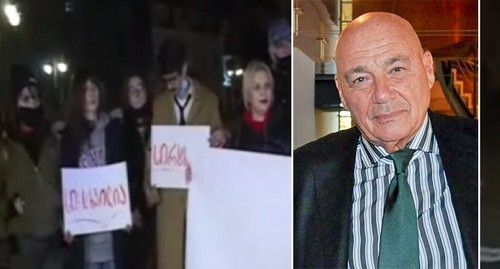 Vladimir Pozner; protest action in Tbilisi against Mr Pozner's arrival in Georgia. Photo collage prepared by the Caucasian Knot