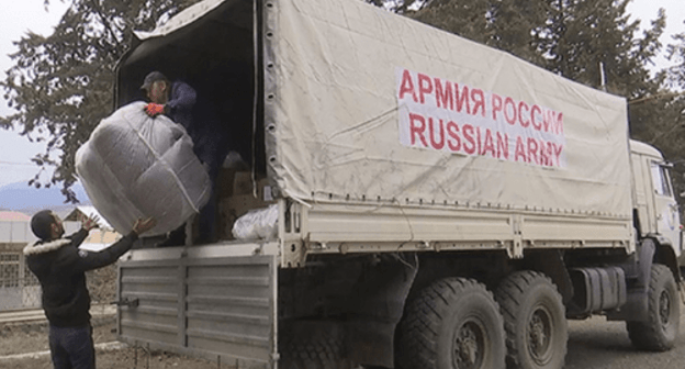 A truck with humanitarian aid. Photo: press service of the Ministry of Defence of Russia