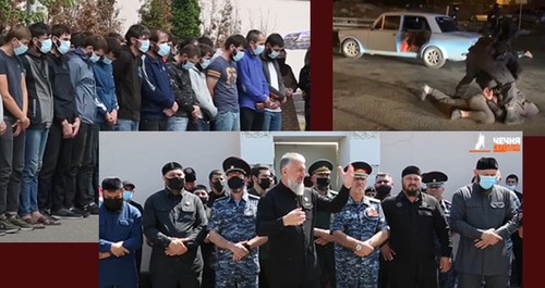 Adam Delimkhanov talked to the  offenders who returned back home. Collage by the "Caucasian Knot". Screenshot of the video by "Chechnya Today" https://www.youtube.com/watch?v=TzGIjXH4yHg