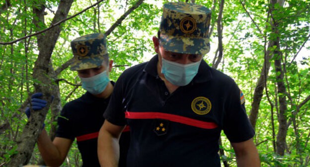 Karabakh rescuers found remains of a soldier. Photo: Facebook