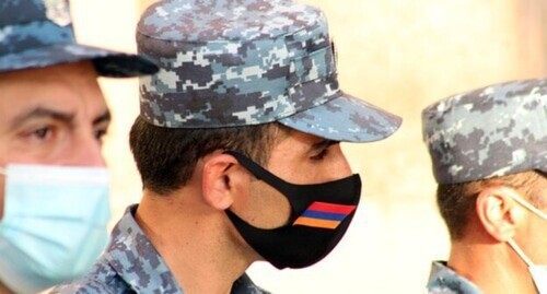 The police officers at a protest action in Yerevan. Photo by Tigran Petrosyan for the "Caucasian Knot"