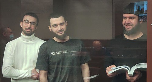 Kemal Tambiev, Abdulmumin Gadjiev, and Abubakar Rizvanov (from left to right) in the courtroom. Photo by Konstantin Volgin for the "Caucasian Knot"