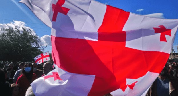 The flag of Georgia at the opposition rally. October 4, 2021. Photo by Beslan Kmuzov for the "Caucasian Knot"