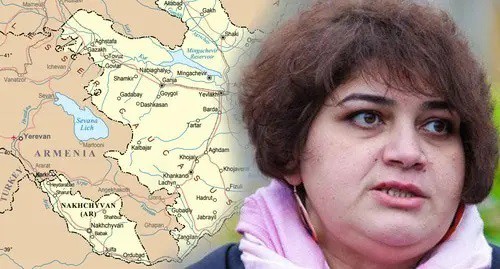 Khadija Ismayilova, map of Azerbaijan. Photo by Aziz Karimov, map from the UN website: https://www.un.org/Depts/Cartographic/map/profile/azerbaij.pdf. Collage made by the Caucasian Knot