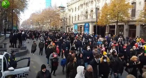 Participants of a rally against "green passports", Tbilisi, December 5, 2021. Screenshot: https://www.kavkaz-uzel.eu/videos/6719
