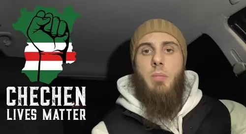 Mokhmad Abdurakhmanov and the symbols of the #chechenlivesmatter campaign. Screenshot: VAYFOND video posted at: youtu.be/Riapge4CuXY