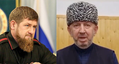 Ramzan Kadyrov (on the left) and Yakhya Khadziev (screenshot of the video with his apologies to Kadyrov). Collage by the “Caucasian Knot”. Photo" "Grozny Inform"; screenshot of the video @grozny_inform https://www.instagram.com/p/CYo-ff2qVEQ/