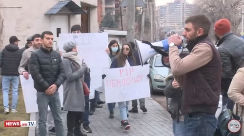 Activists of the youth wing of the ARF (Armenian Revolutionary Federation) "Dashnaktsutyun" at a rally in Yerevan. Screenshot of the video https://www.youtube.com/watch?v=5553McSRSJM&amp;feature=emb_imp_woyt