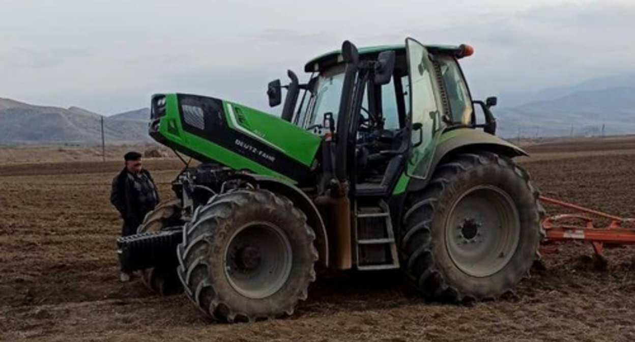 A tractor that was shelled on February 15, 2022 in the Askeran region of Nagorno-Karabakh. Photo: Nagorno-Karabakh Police