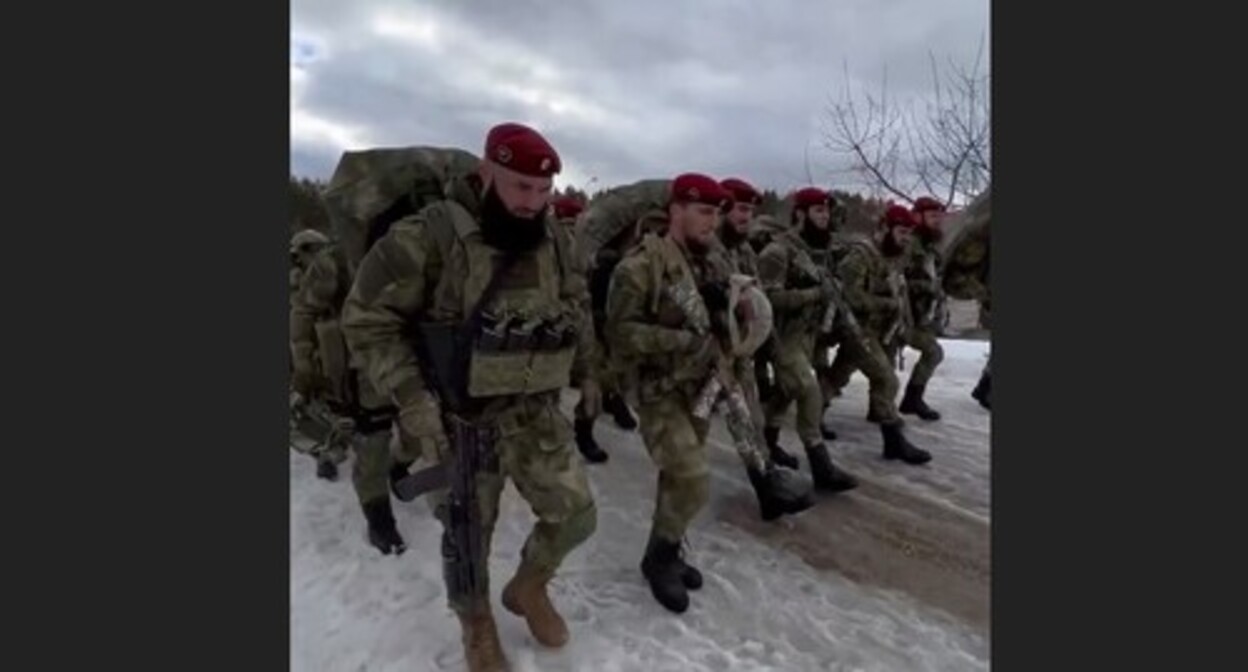 Armed people. Screenshot of a video posted at Ramzan Kadyrov's Telegram channel, https://t.me/RKadyrov_95/1299