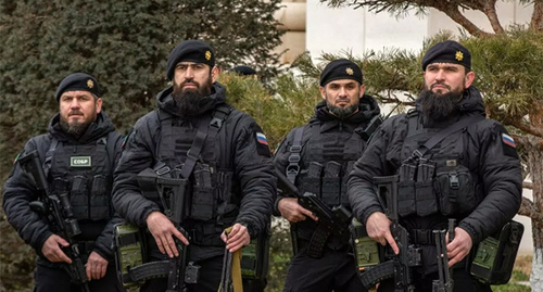 Chechen fighters. Photo by the press service of the head of  Chechnya